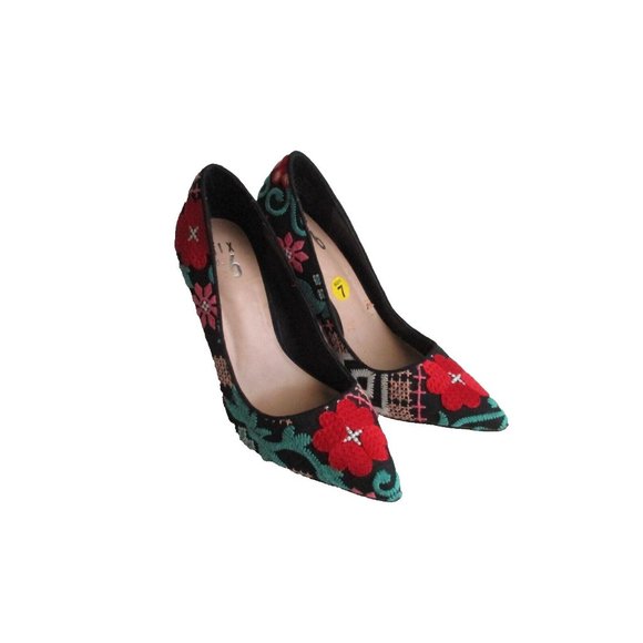 *Mix No.6 Embroidered Pump 'Dignity' Stilettos Vibrant Floral Design Pointed Toe - Picture 2 of 8